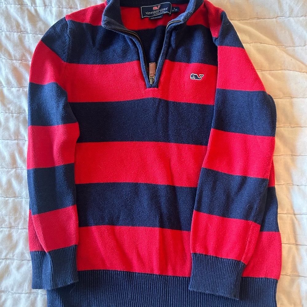 Vineyard Vines Red and Navy Striped Sweater